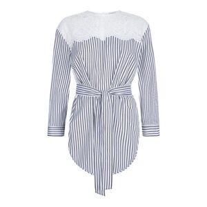 Sandro blue & white Striped Sleeve Blouse top women’s small Lace detail tunic